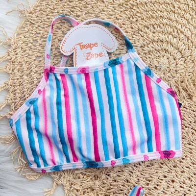 Linha Praia - Biquíni com Proteção UV50+ e Calcinha - Listrado com Corações